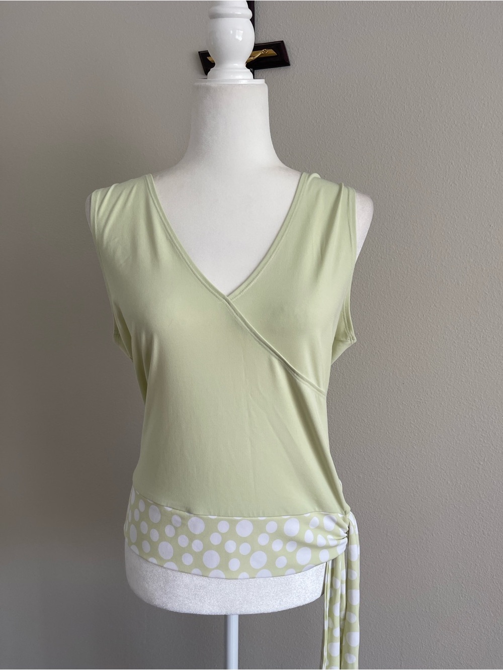 INC International Concepts Light Green Polka-Dot Wrap Tank